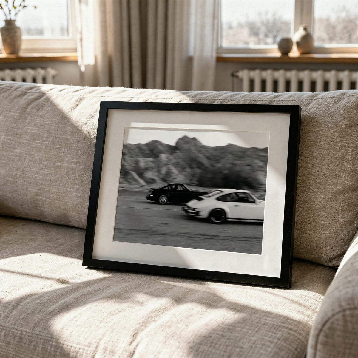 Canyon Duel, framed and styled in a room