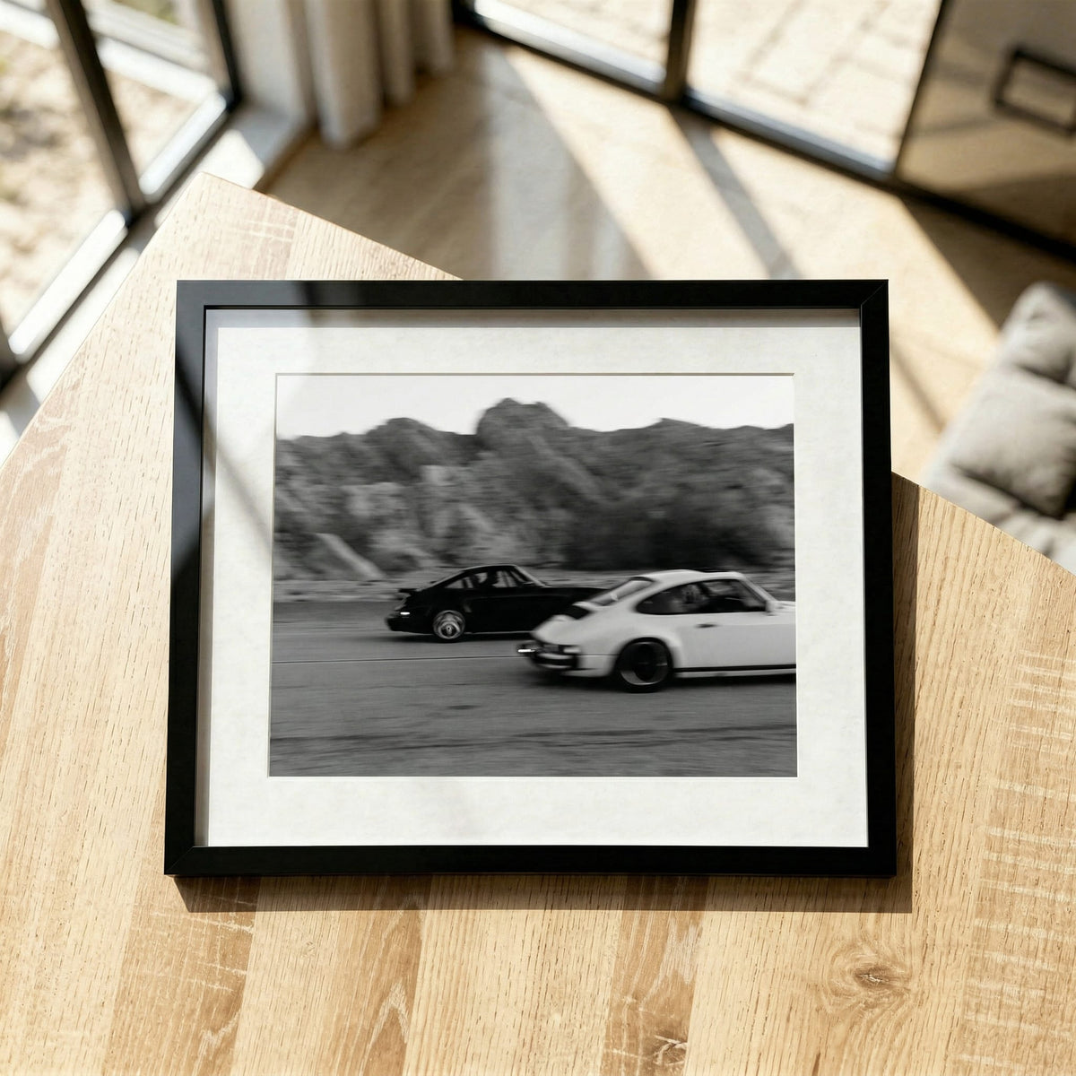 Canyon Duel, framed and styled in a room