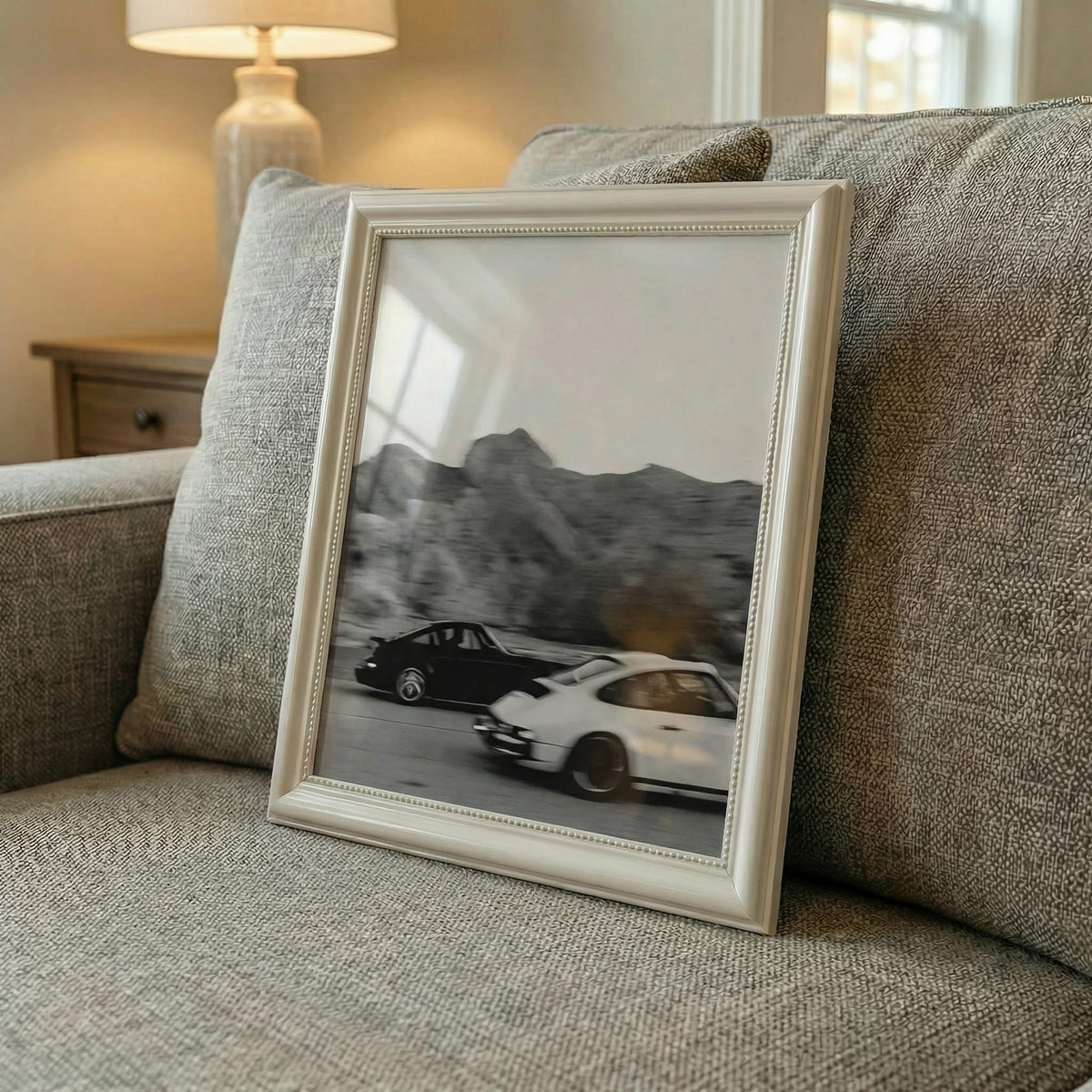 Canyon Duel, framed and styled in a room