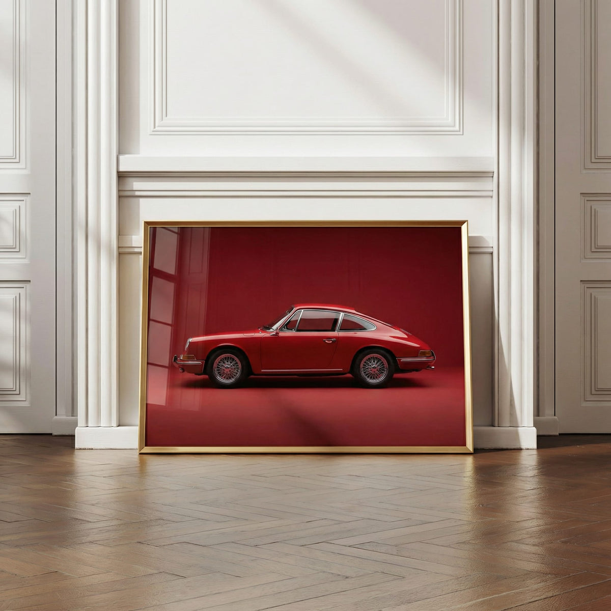 Classic 911, Rosso, framed and styled in a room