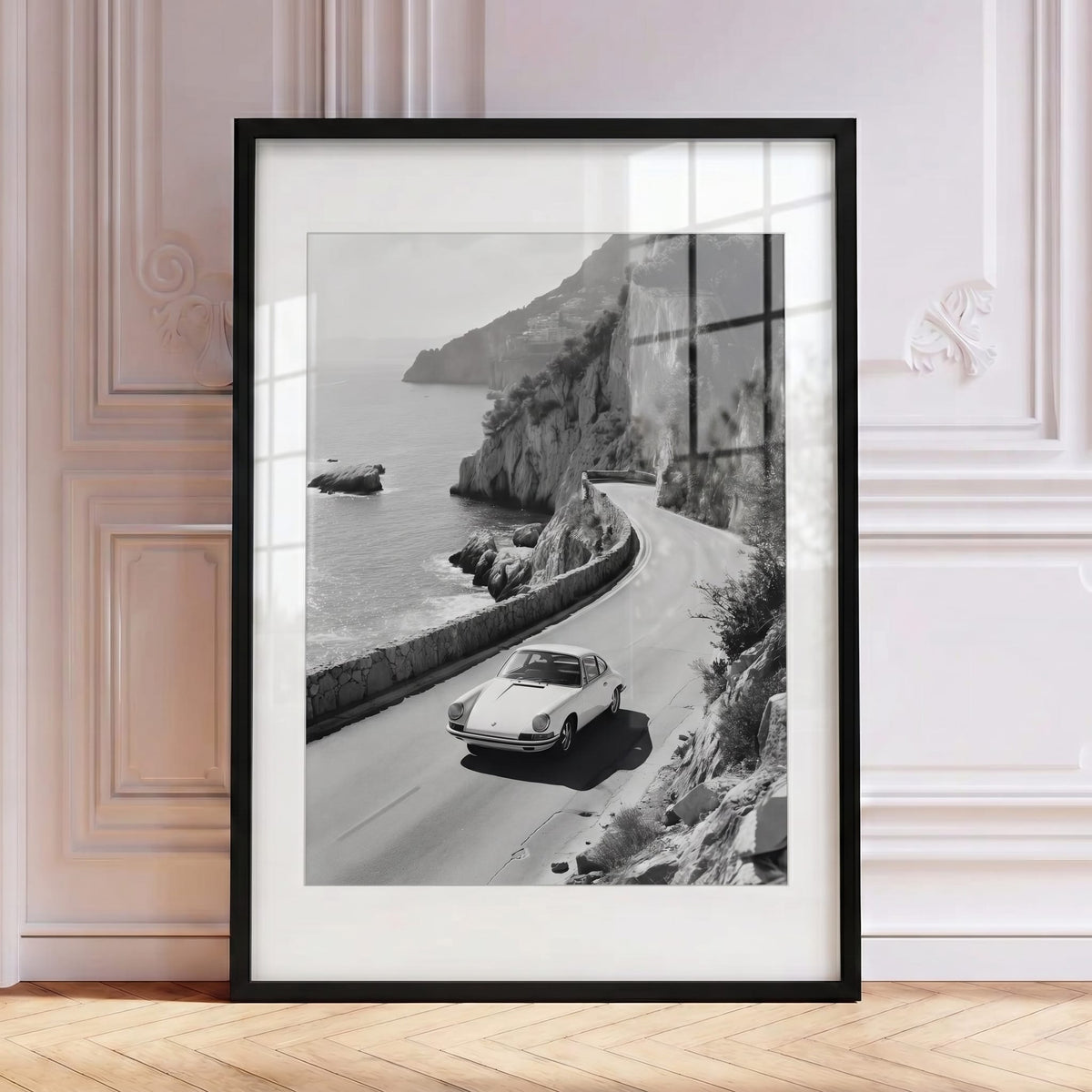 Costa Siciliana I, framed and styled in a room