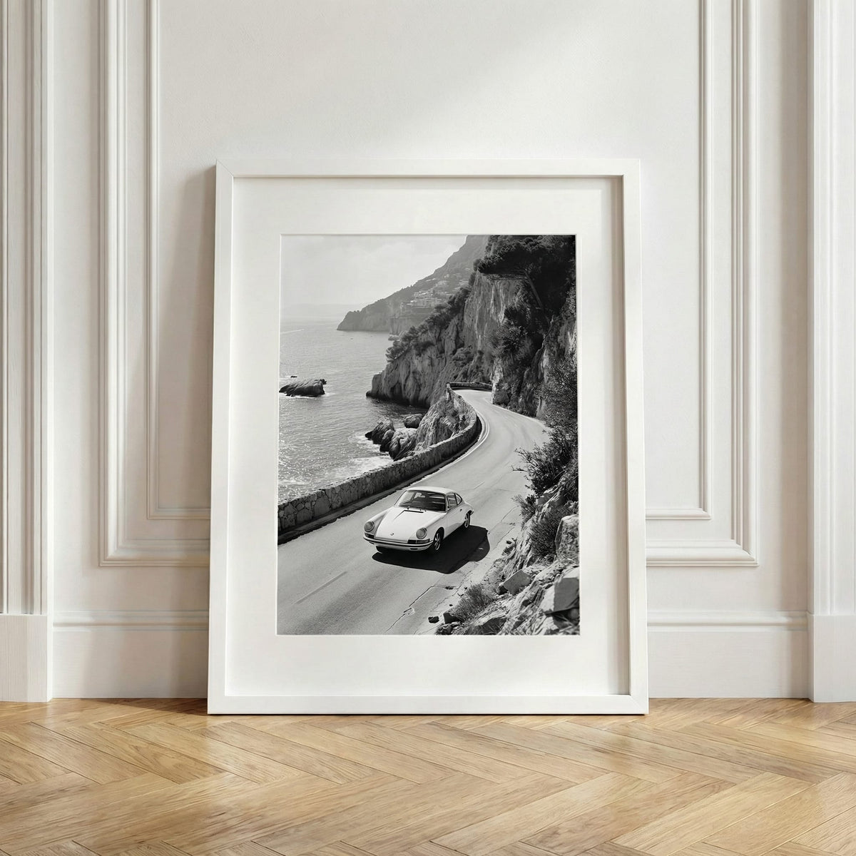 Costa Siciliana I, framed and styled in a room