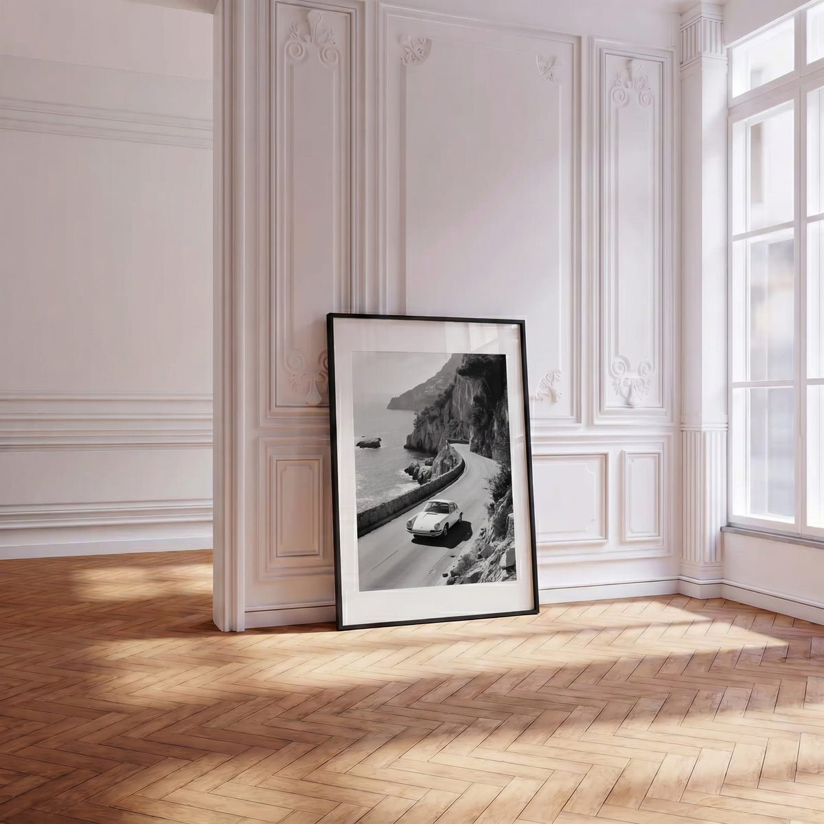 Costa Siciliana I, framed and styled in a room