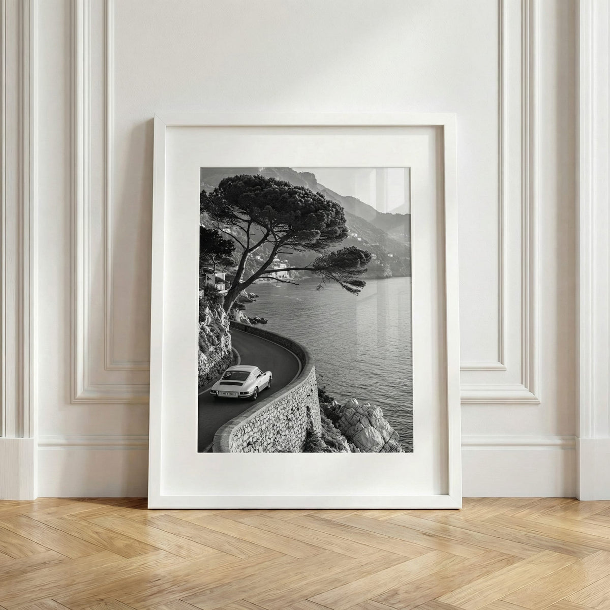 Costa Siciliana II, framed and styled in a room