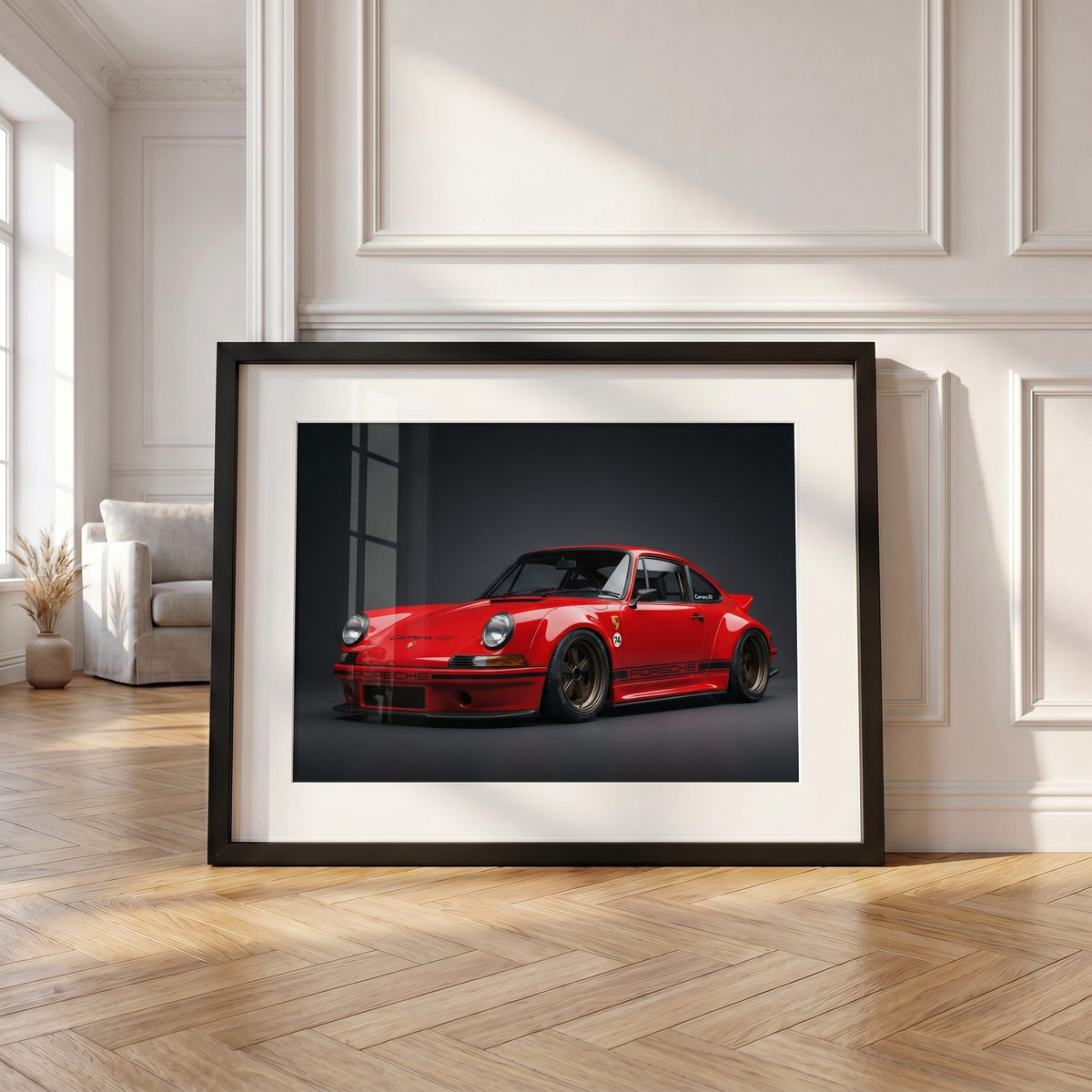 Ducktail RS, framed and styled in a room