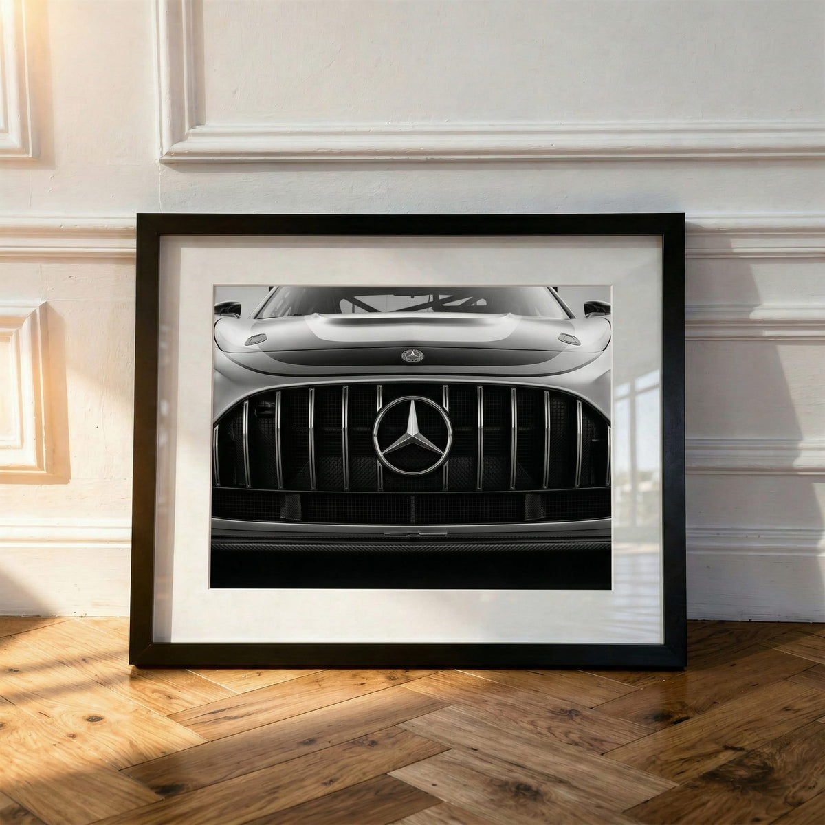 Grille Study, framed and styled in a room