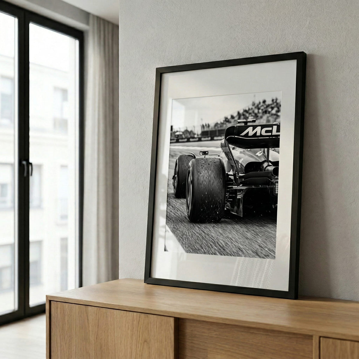 Rear Wing, framed and styled in a room