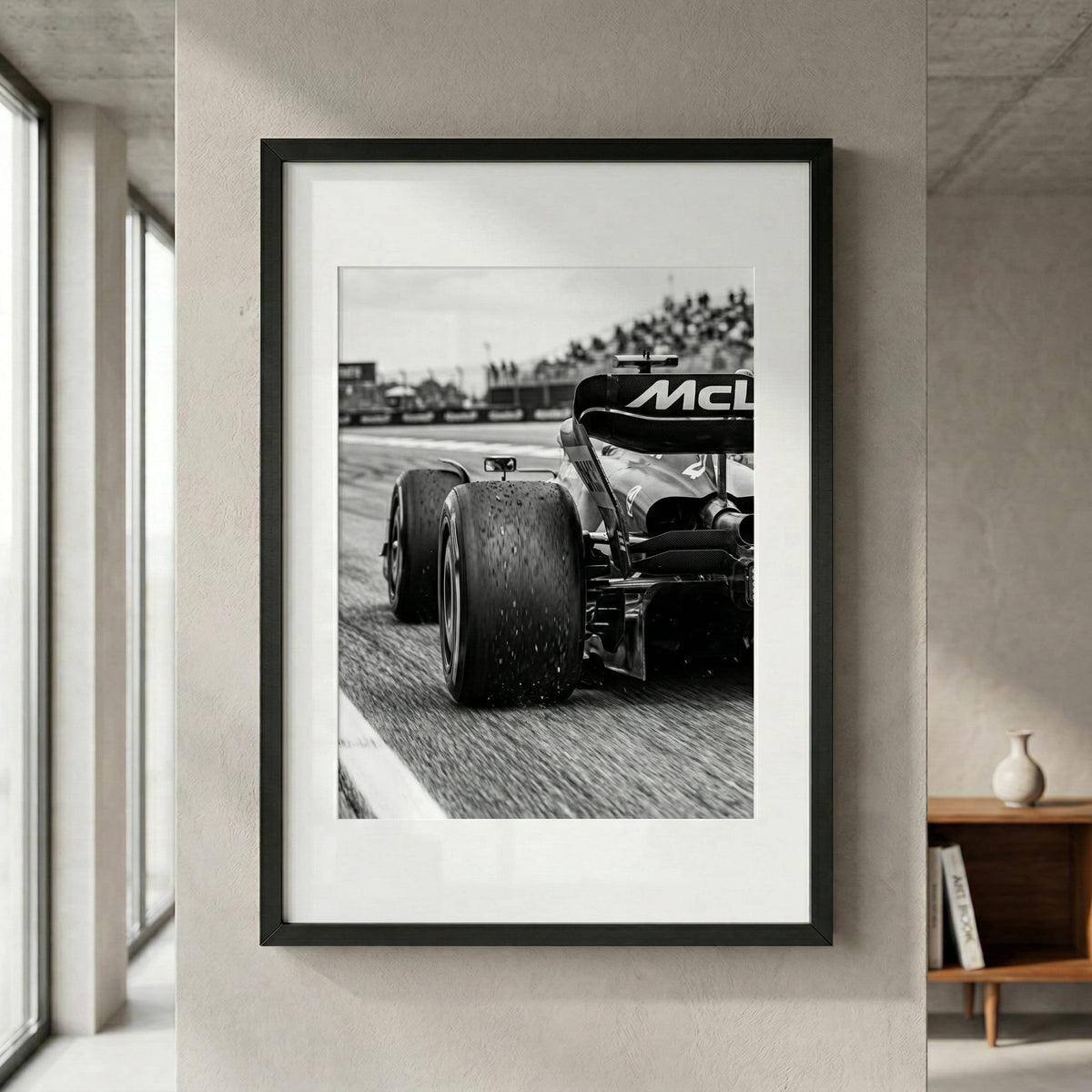 Rear Wing, framed and styled in a room