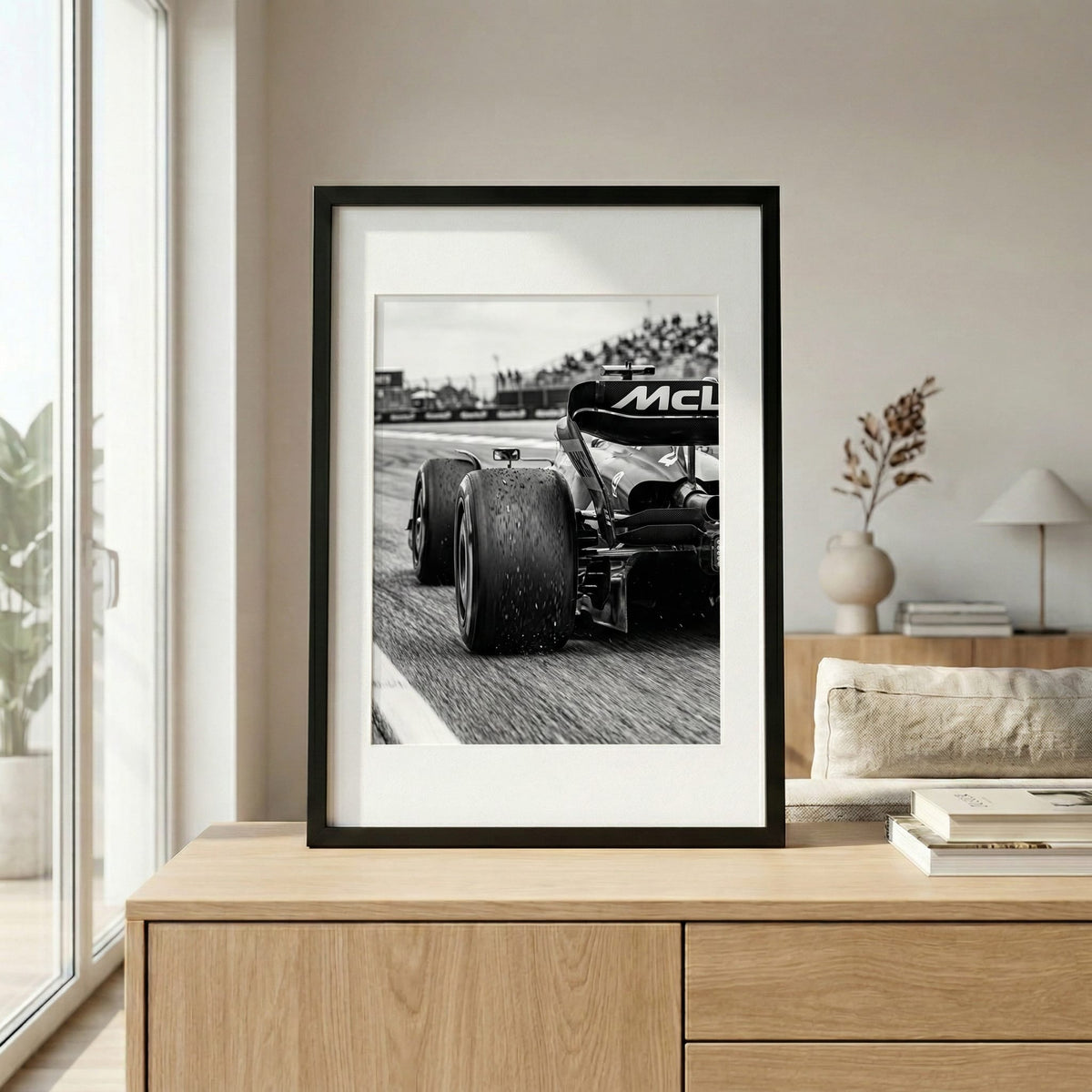 Rear Wing, framed and styled in a room