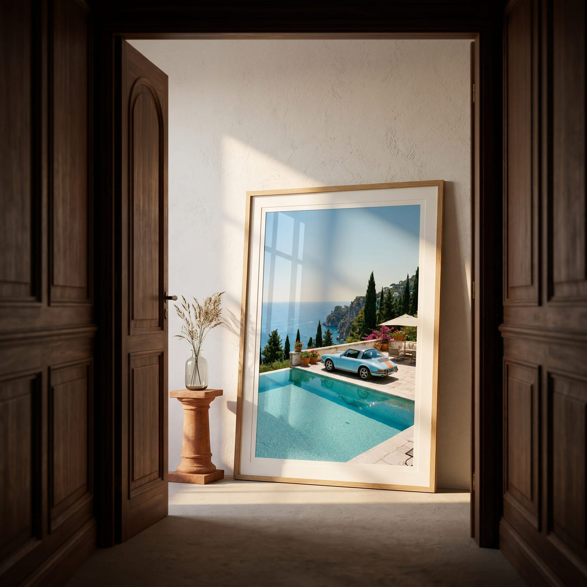 Riviera Pool 911, framed and styled in a room