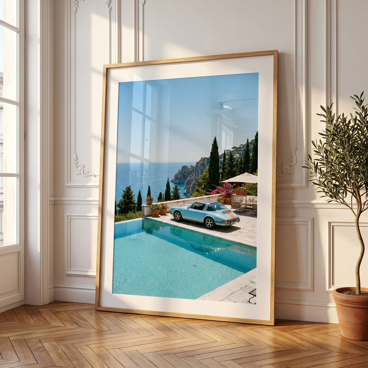 Riviera Pool 911, framed and styled in a room