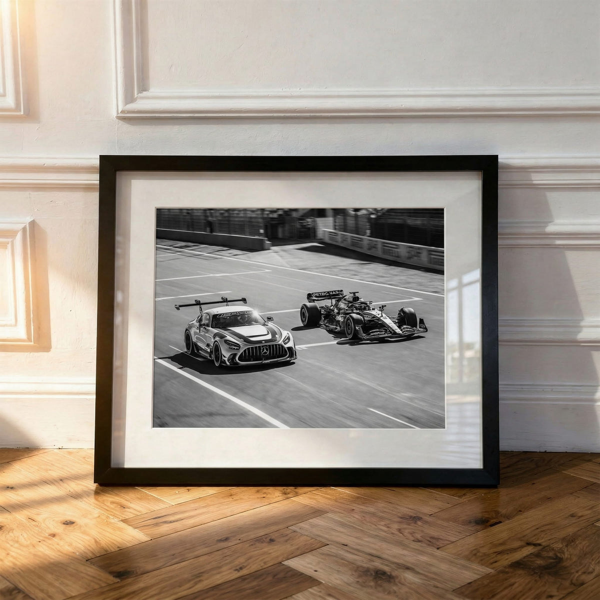 Safety Car, framed and styled in a room