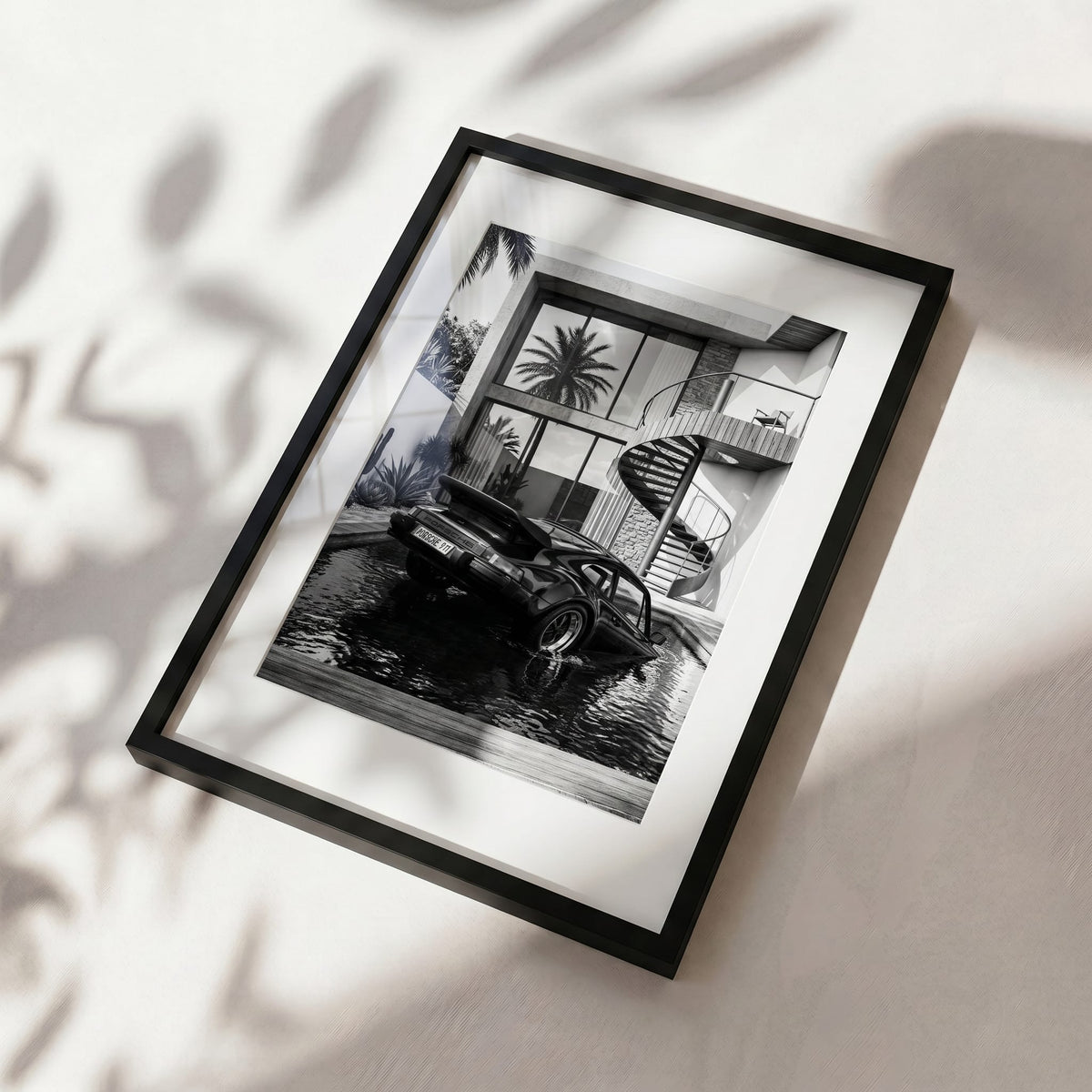 Villa Pool 911, framed and styled in a room