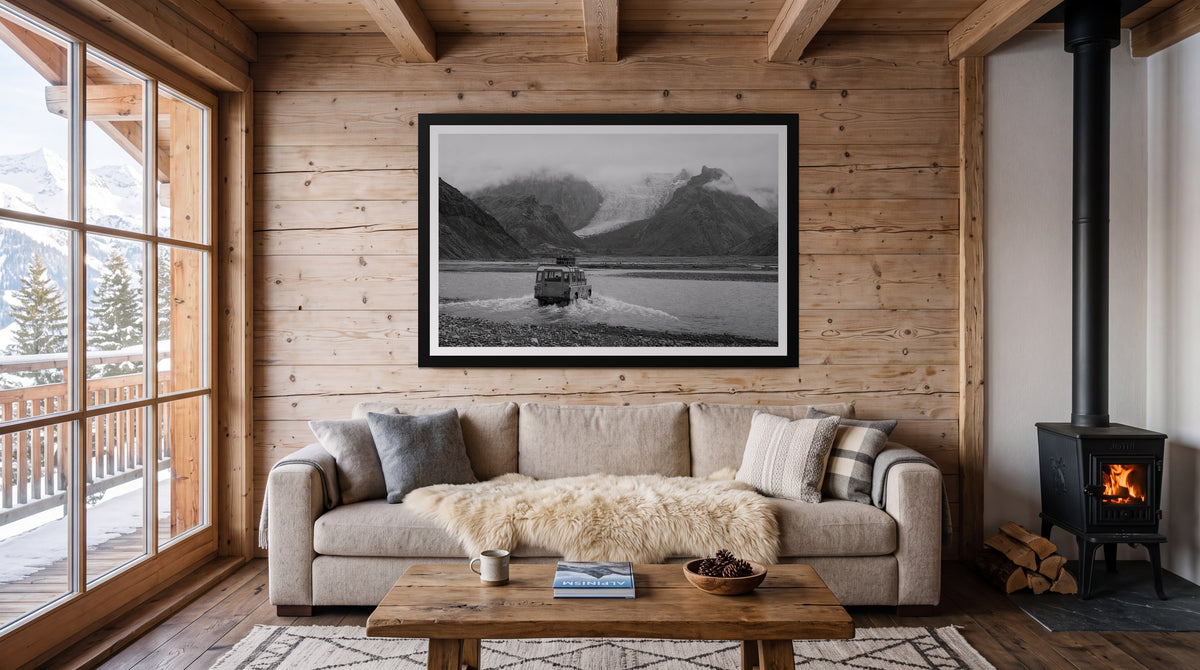 Highlands, framed in black with a white mat on a wall at home