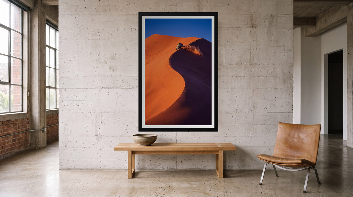 Sossusvlei, framed in black with a white mat on a wall at home