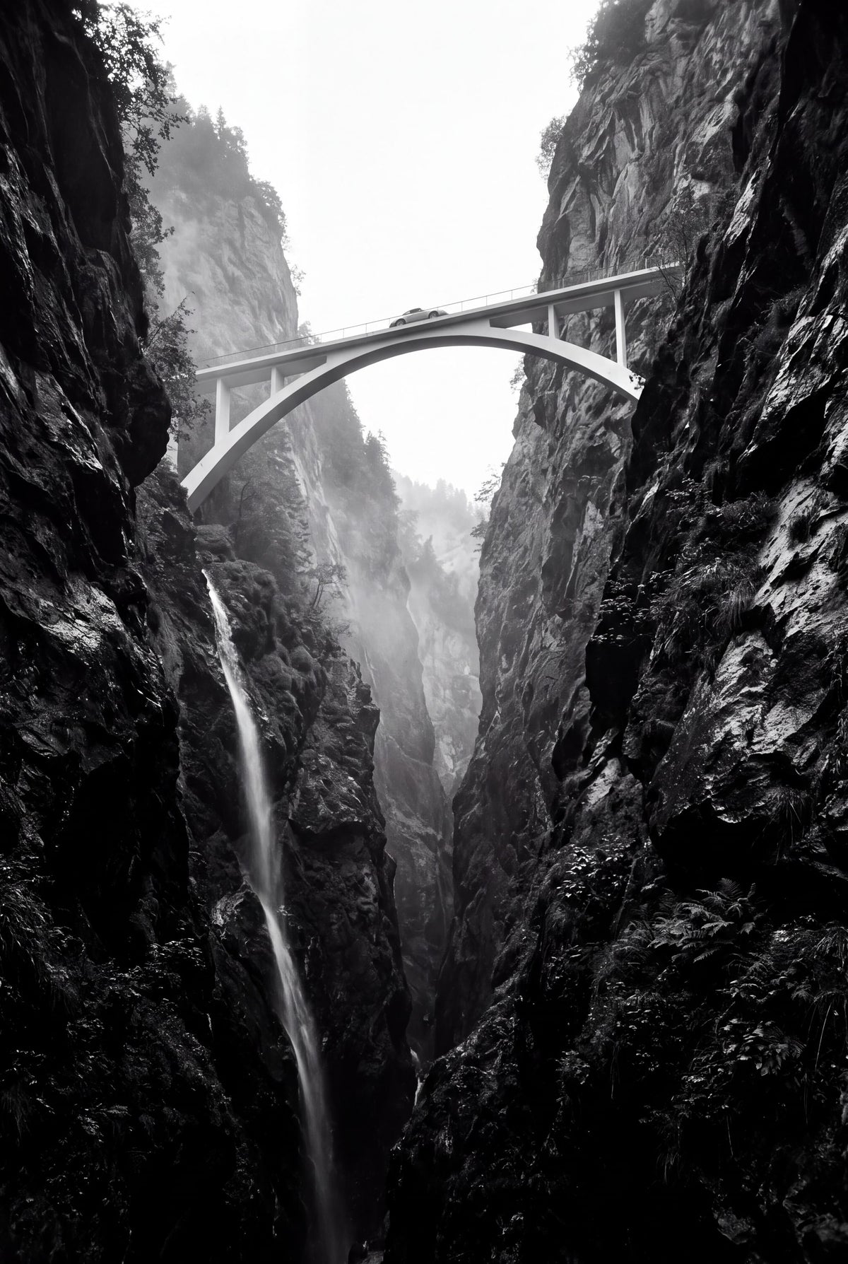 Arch Bridge: 911 alpine gorge black and white art print