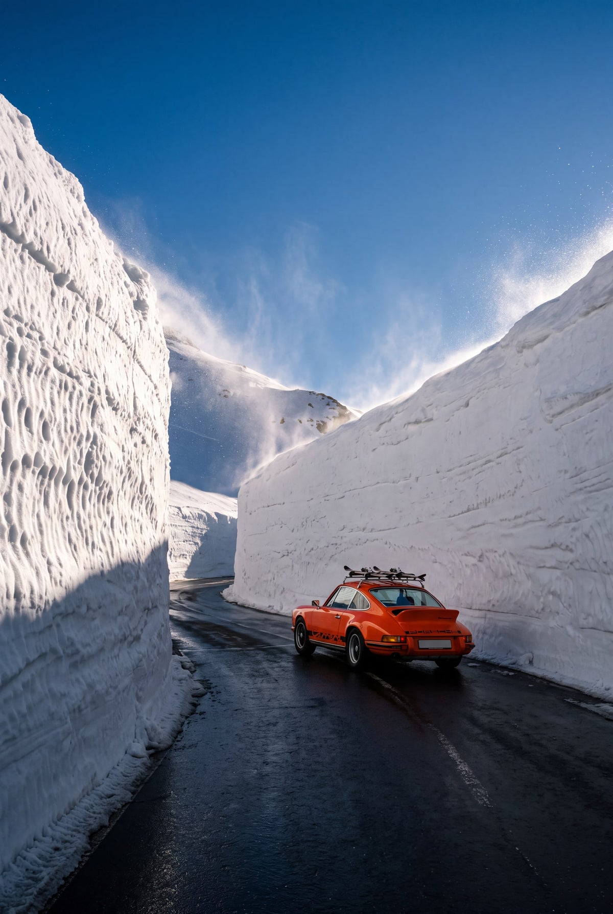 Opening Day: 911 Carrera between walls of snow art print